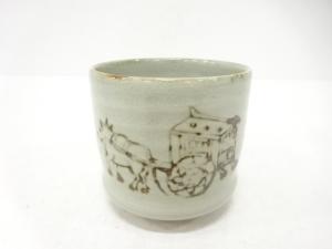 作家物　鉄絵　牛　筒茶碗